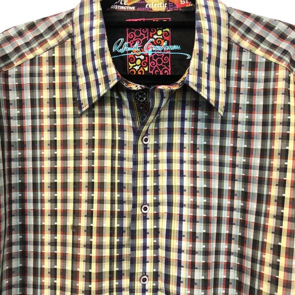 Robert Graham Plaid Woven Button-Down Shirt Contrast Paisley Cuff Collar Size XL - Picture 9 of 12